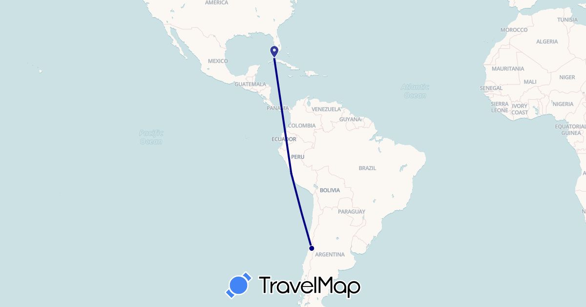 TravelMap itinerary: driving in Chile, Cuba, Peru (North America, South America)